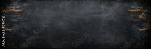 Blank wide screen Real chalkboard background texture in college concept for back to school panoramic wallpaper for black friday white chalk text draw graphic. Empty surreal room wall blackboard pale. 