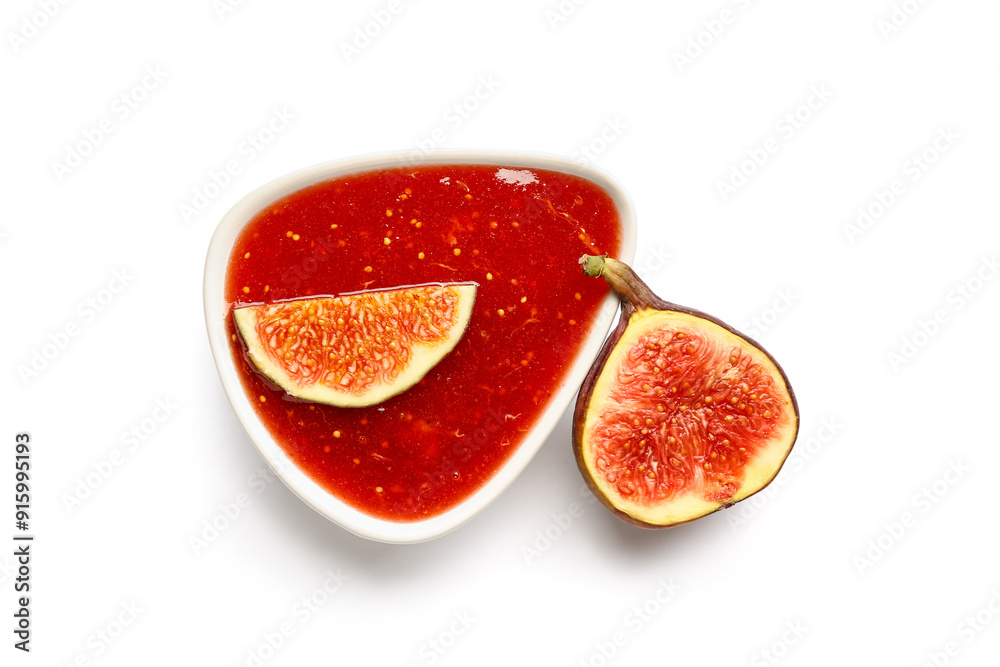 Bowl of sweet fig jam on white background Bowl of sweet fig jam on white background