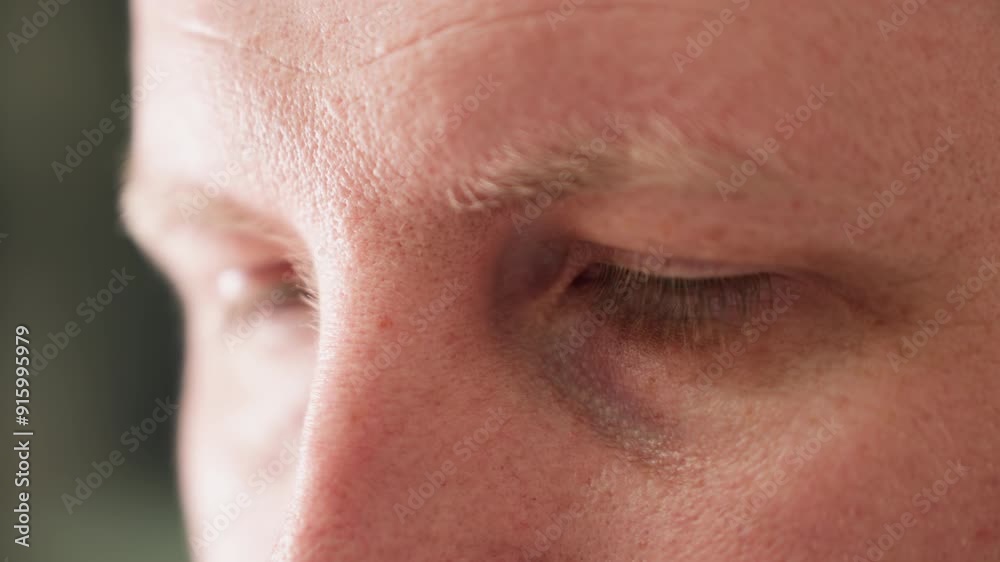 A close-up view of a technician's face, highlighting intense concentration and focus, with blur green background A close-up view of a technician's face, highlighting intense concentration and focus, with blur green background