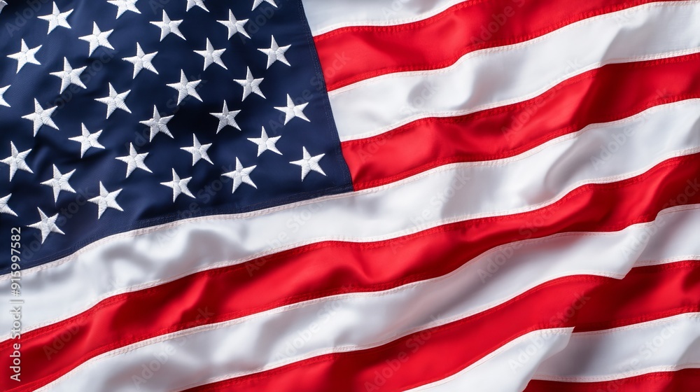 Highly detailed American flag, bright red and white stripes, distinct stars on a navy blue field, captured in mid-wave with realistic texture Highly detailed American flag, bright red and white stripes, distinct stars on a navy blue field, captured in mid-wave with realistic texture