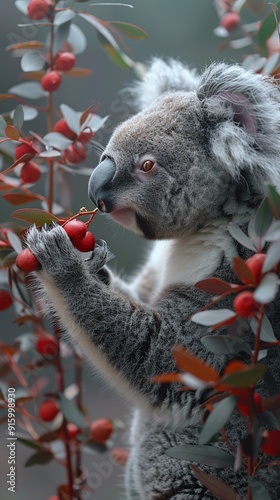 Koala Eating Berries in a Tree photo