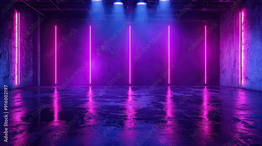 Wet Asphalt Night View - Neon Reflection on Concrete Floor, Empty Stage at Night, Dark Abstract Background, Moody Urban Scene, Futuristic Neon Glow, Atmospheric Studio Environment Wet Asphalt Night View - Neon Reflection on Concrete Floor, Empty Stage at Night, Dark Abstract Background, Moody Urban Scene, Futuristic Neon Glow, Atmospheric Studio Environment