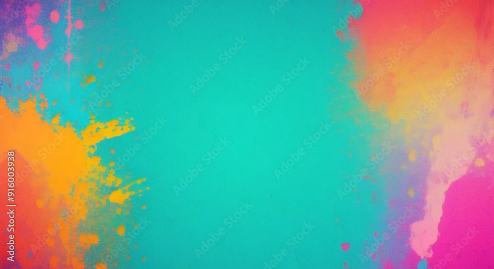 Fototapeta premium blue watercolor paint background design with colorful orange pink borders and bright center, watercolor bleed and fringe with vibrant distressed grunge texture