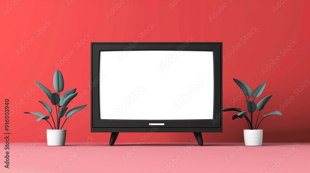 2D illustration of a blank screen television with basic shapes on a neutral colored background in a simplicity of minimalist vector style drawing 2D illustration of a blank screen television with basic shapes on a neutral colored background in a simplicity of minimalist vector style drawing