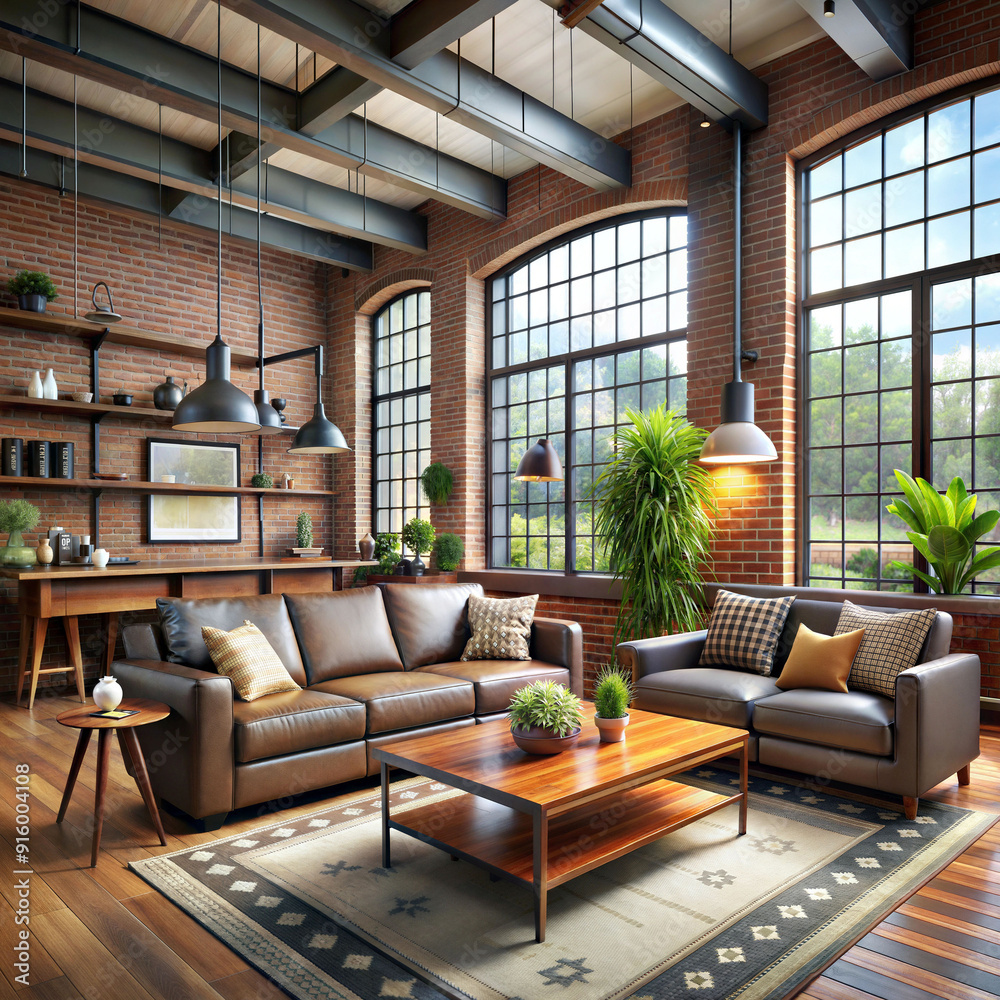 Living room interior in loft industrial style Living room interior in loft industrial style
