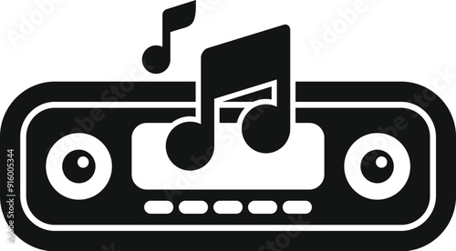 Car audio system playing music with notes icon, car radio symbol in simple style