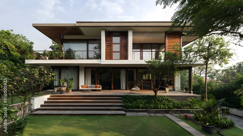 The sustainable exterior architecture of a contemporary Indian residence. The sustainable exterior architecture of a contemporary Indian residence.