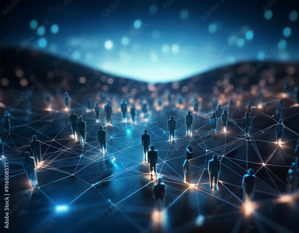 Digital network, interconnected people on social media icons ...