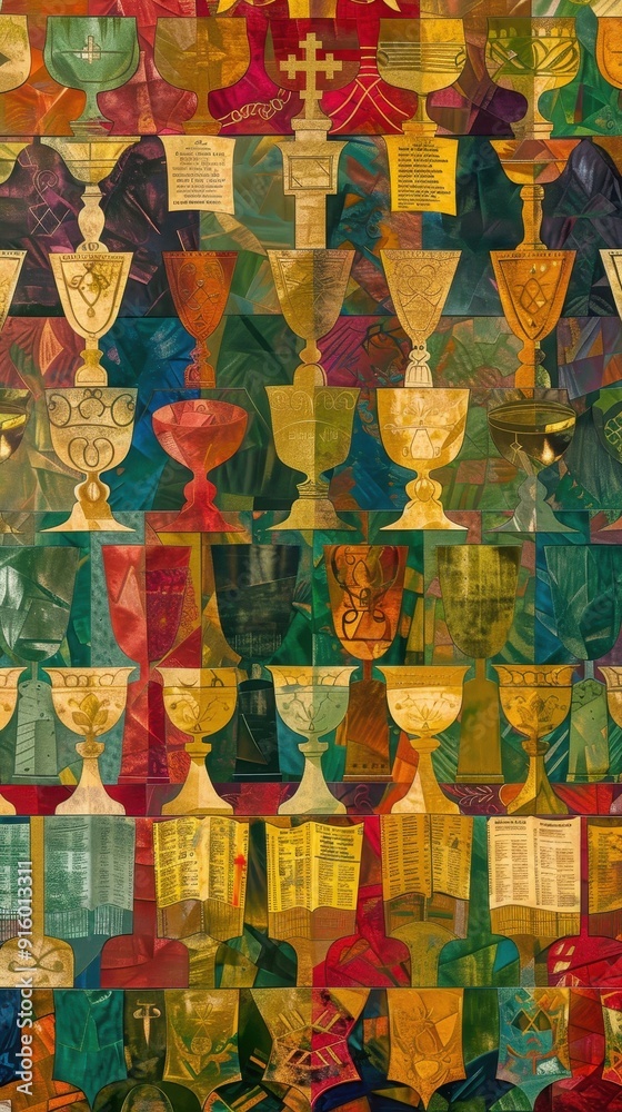 Colorful chalices and religious symbols showcased at a community art exhibition featuring local artisans