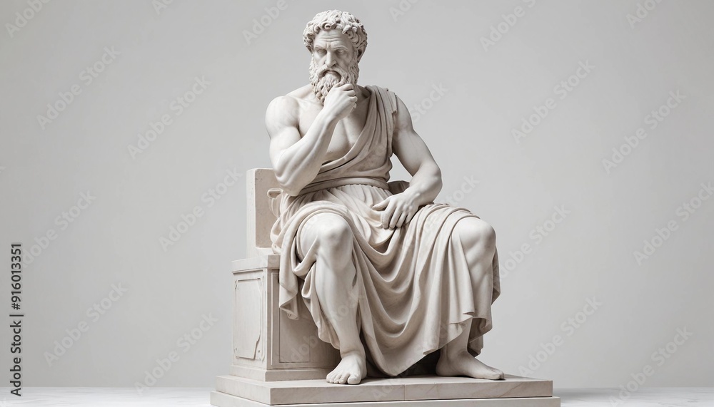 Statue of a Greek philosopher in contemplation, isolated white background, full body side view, copy space for text
Statue of a Greek philosopher in contemplation, isolated white background, full body side view, copy space for text