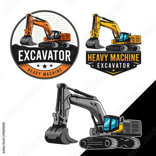 The emblem logo featuring an excavator or heavy machine