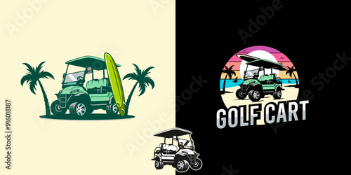 The Bundles Retro logo illustration features a sunset, palm trees, and a surfboard leaning against a golf cart.