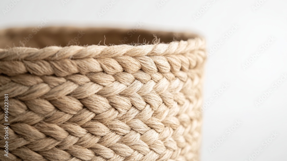 Handwoven basket made of natural fibers and Angora wool, detailed close-up, against a plain white backdrop, showcasing fine craftsmanship Handwoven basket made of natural fibers and Angora wool, detailed close-up, against a plain white backdrop, showcasing fine craftsmanship