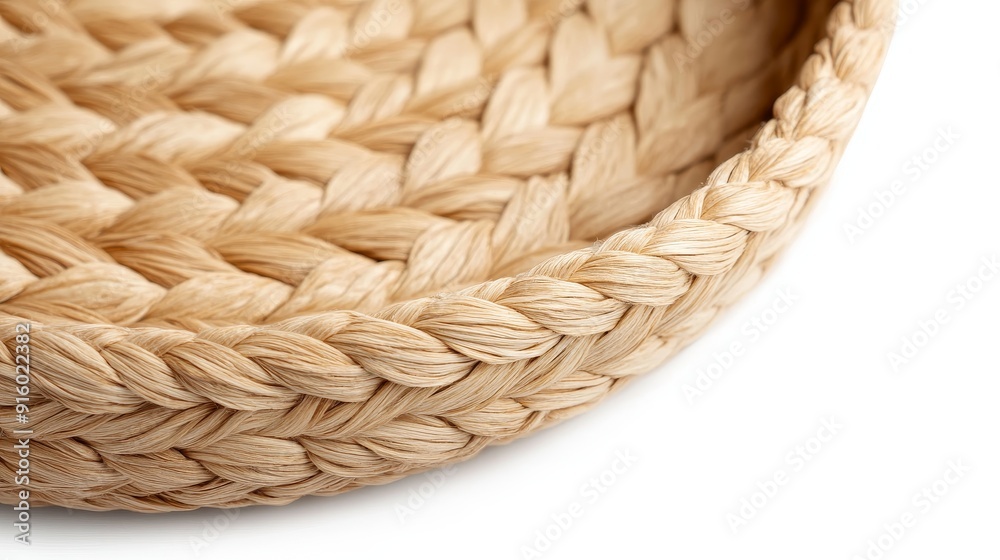 Handwoven basket of natural fibers with intricate patterns, soft cotton texture, isolated on white background, detailed close-up Handwoven basket of natural fibers with intricate patterns, soft cotton texture, isolated on white background, detailed close-up