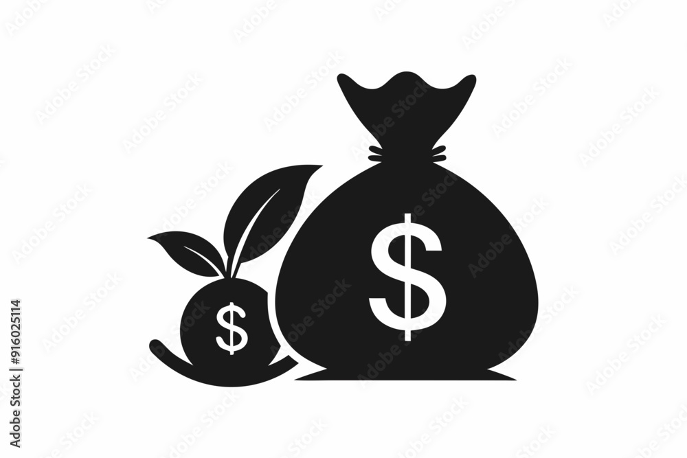 Money bag silhouette, Money bag with dollar icon. vector illustration
Money bag silhouette, Money bag with dollar icon. vector illustration