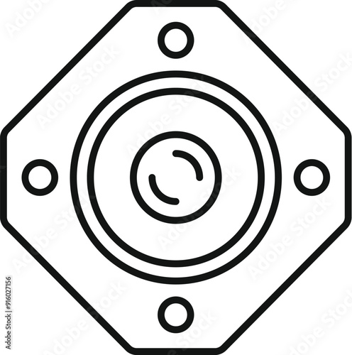Line art icon of an octagonal subwoofer speaker with sound frequency vibrations