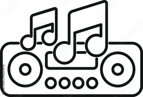 Line art icon of a music player playing energetic music with musical notes