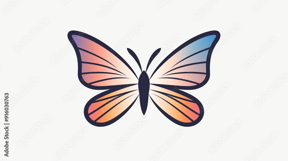 2D illustration of a butterfly with colorful wings with basic shapes on a neutral colored background in a simplicity of drawing in a minimalist vector style 2D illustration of a butterfly with colorful wings with basic shapes on a neutral colored background in a simplicity of drawing in a minimalist vector style