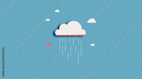 2D illustration of a fluffy raining cloud with basic shapes on a neutral colored background in a simplicity of vector minimalist style drawing