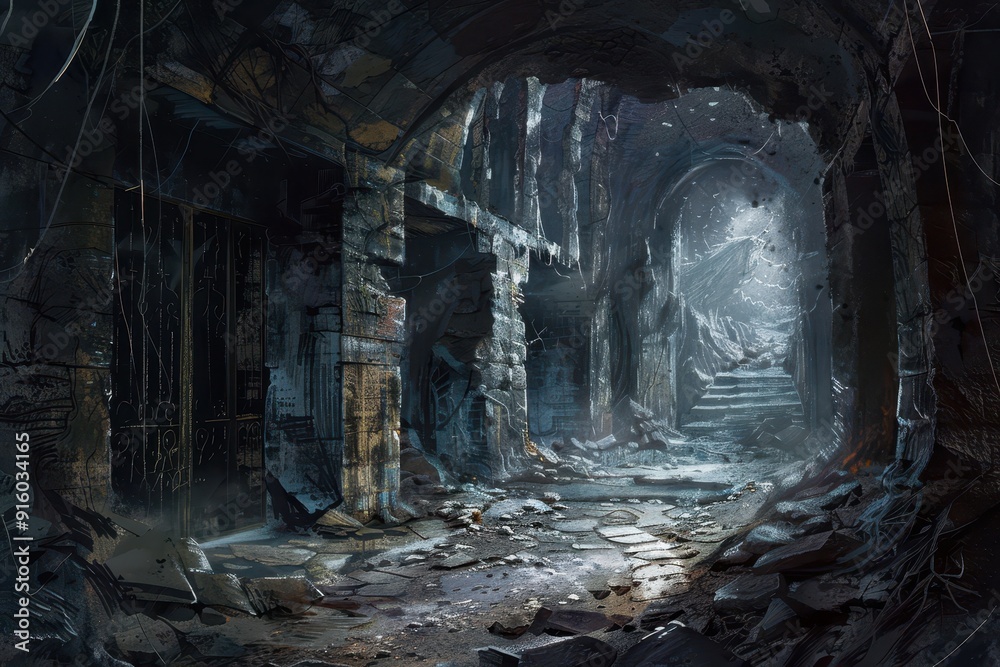 Mysterious Underground Passageway with Crumbling Architecture
