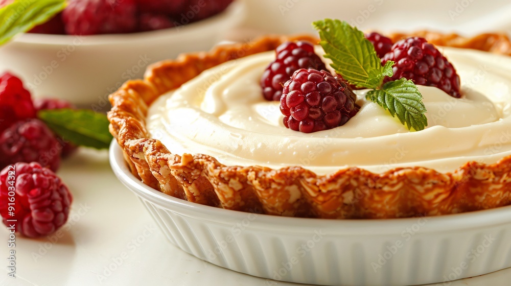 Freshly Baked Tart with Whipped Cream and Raspberries