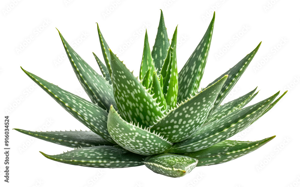 Green aloe vera plant with speckled leaves, cut out - stock png.