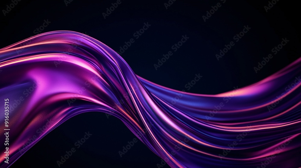 Naklejka premium Abstract flowing purple and pink satin fabric on a black background.