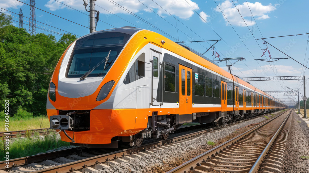 Fototapeta premium Electric trains powered by renewable energy