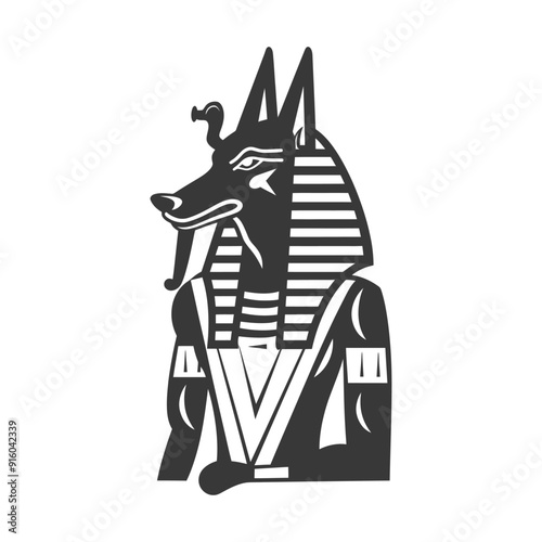 Black and White Illustration of Anubis Egyptian God of the Dead