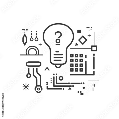 Abstract Geometric Lightbulb Illustration with Question Mark