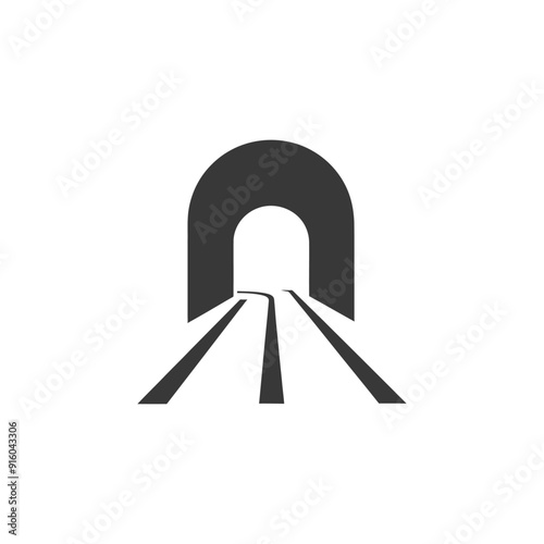Black and White Icon of a Tunnel Entrance with Two Lanes