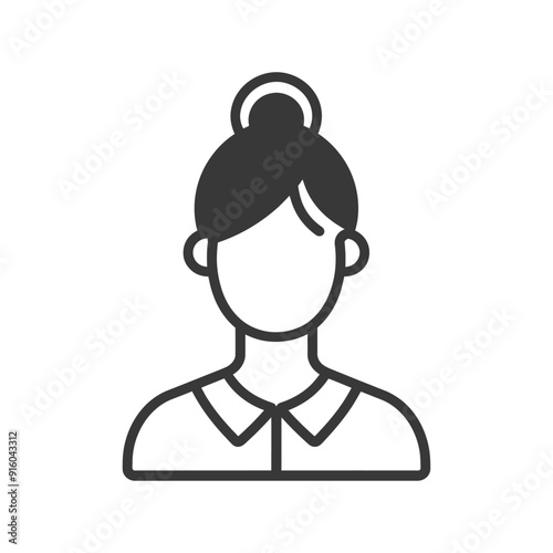 Black and White Icon of a Woman with Hair in a Bun Wearing a Collared Shirt