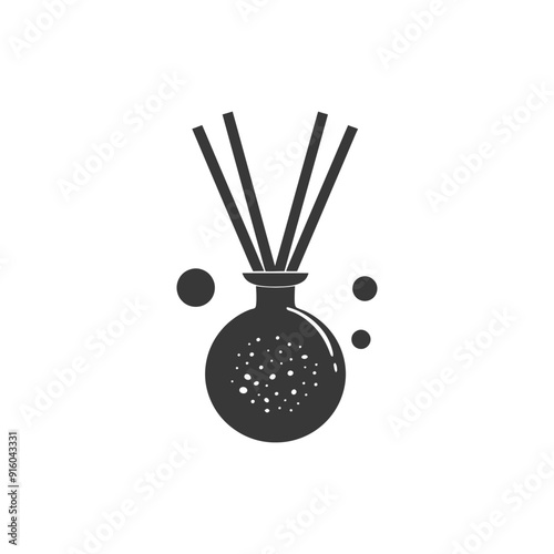 Black and White Icon of Reed Diffuser with Droplets