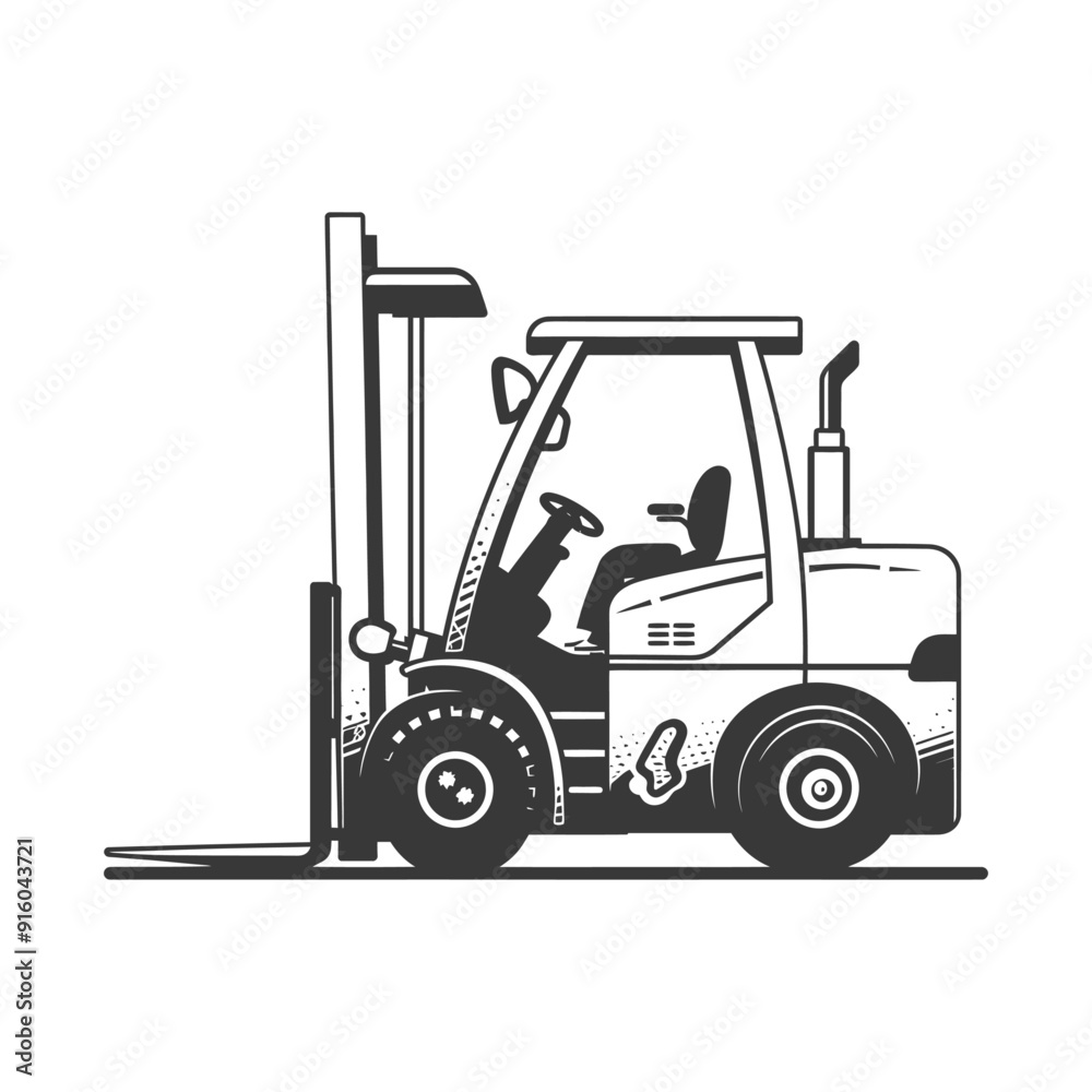 Black and White Illustration of a Forklift Black and White Illustration of a Forklift
