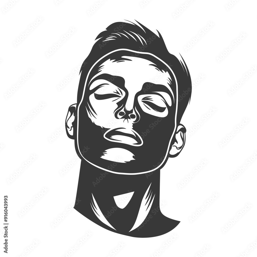 Black and White Illustration of a Mans Face with Eyes Closed