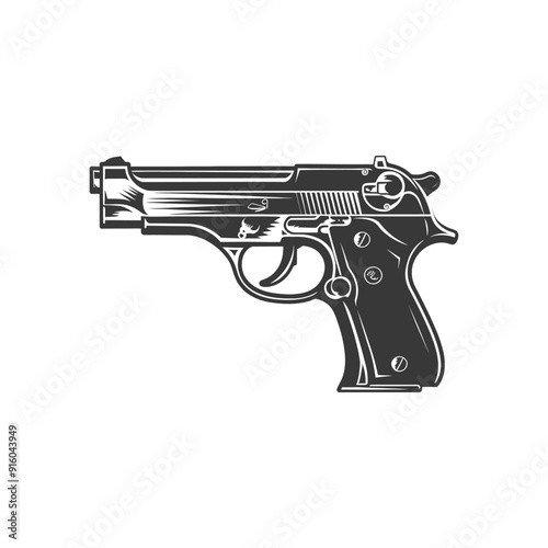 Black and White Illustration of a Handgun
