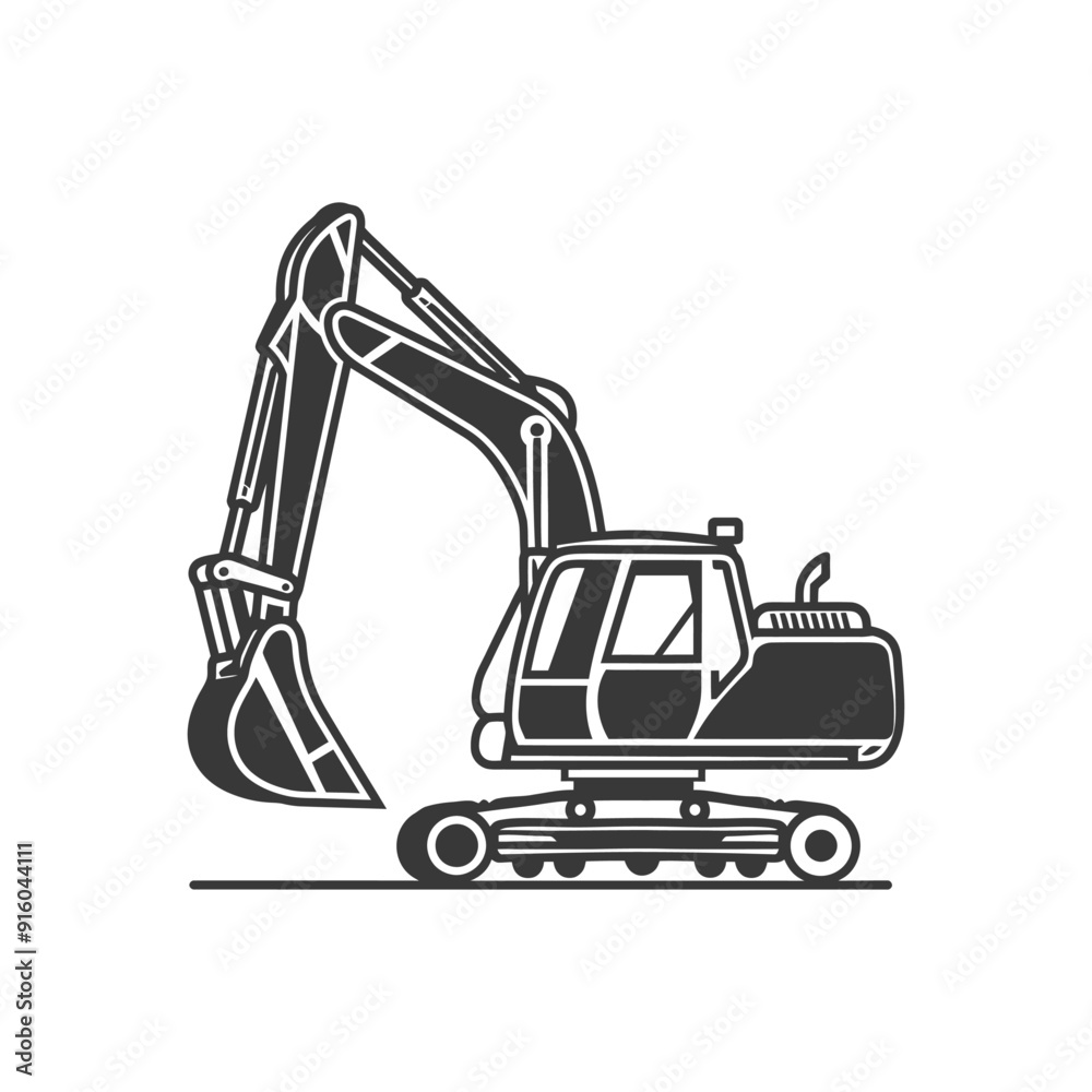 Naklejka premium Black and White Illustration of an Excavator