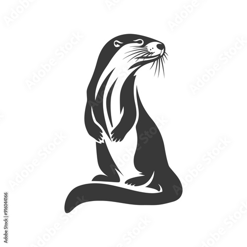 Black and white illustration of an otter standing on its hind legs