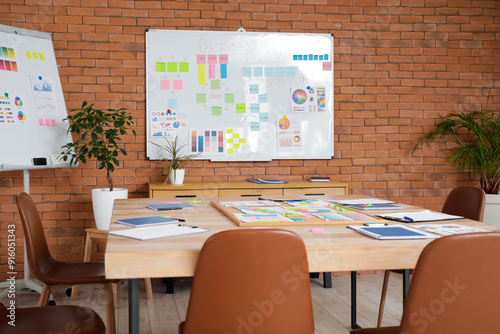 Whiteboard with business pl...