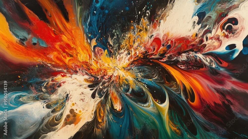 Obraz premium A beautiful explosion of bold colors and organic shapes in a mesmerizing abstract piece