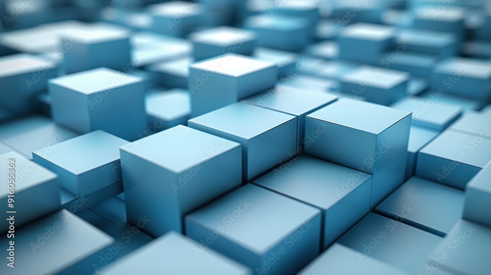 Abstract blue 3D cubes pattern background, geometric shape, modern design, technology concept, depth of field, digital art. Abstract blue 3D cubes pattern background, geometric shape, modern design, technology concept, depth of field, digital art.