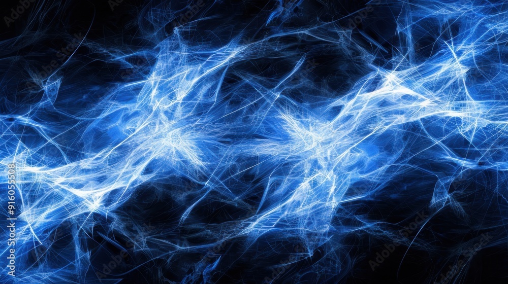 Abstract blue energy lines intertwine on a black background, creating a dynamic, electrifying visual effect.