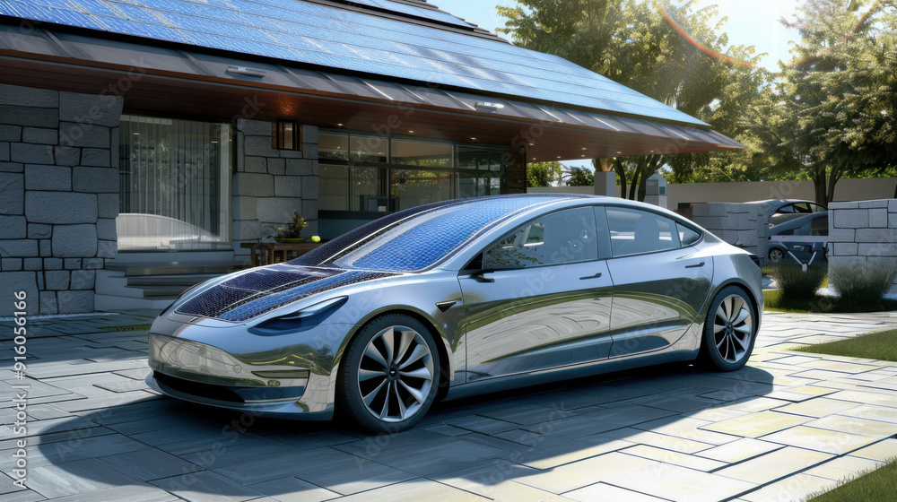 Naklejka premium Electric vehicles with solar rooftops