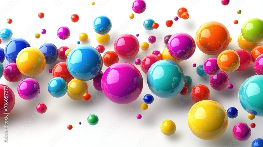 Collection of vivid 3D colorful spheres on a white background, creating a modern brochure template Collection of vivid 3D colorful spheres on a white background, creating a modern brochure template