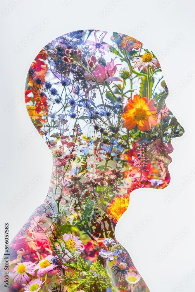 custom made wallpaper toronto digitalFloral Silhouette of a Human Profile