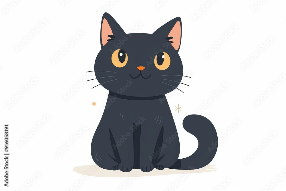 cartoon cat, flat color illustration, solid white background cartoon cat, flat color illustration, solid white background