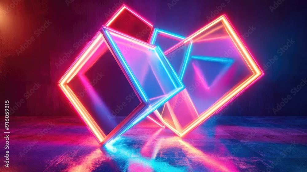 Stunning neon geometric shapes glowing brightly, forming a visually striking and colorful composition Stunning neon geometric shapes glowing brightly, forming a visually striking and colorful composition