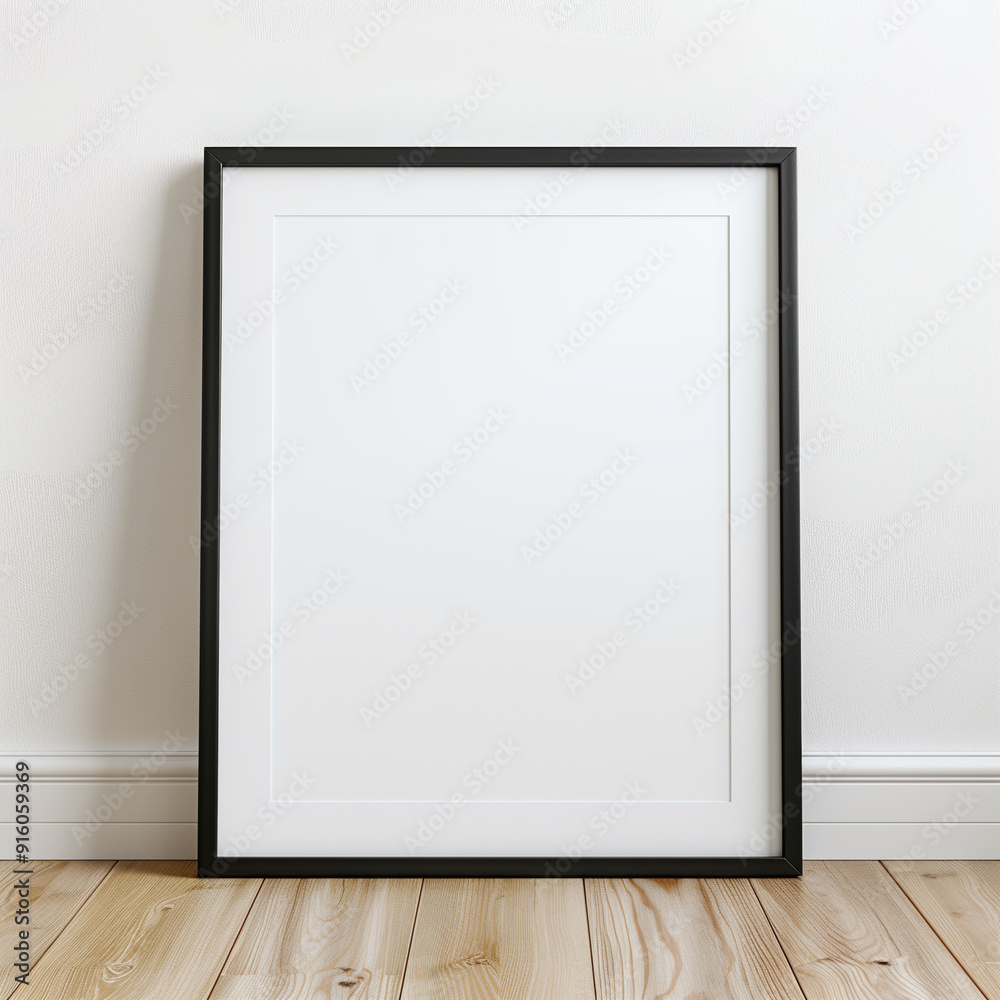 A blank picture frame leaning against a wall, ready for artwork or a photograph.