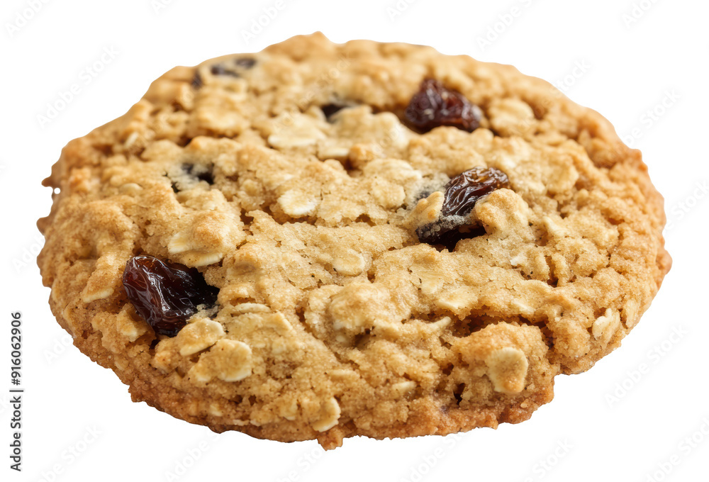Freshly baked oatmeal raisin cookie close-up, cut out - stock png. Freshly baked oatmeal raisin cookie close-up, cut out - stock png.