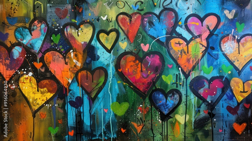 Fototapeta premium Art Painting of Hearts and Loves
